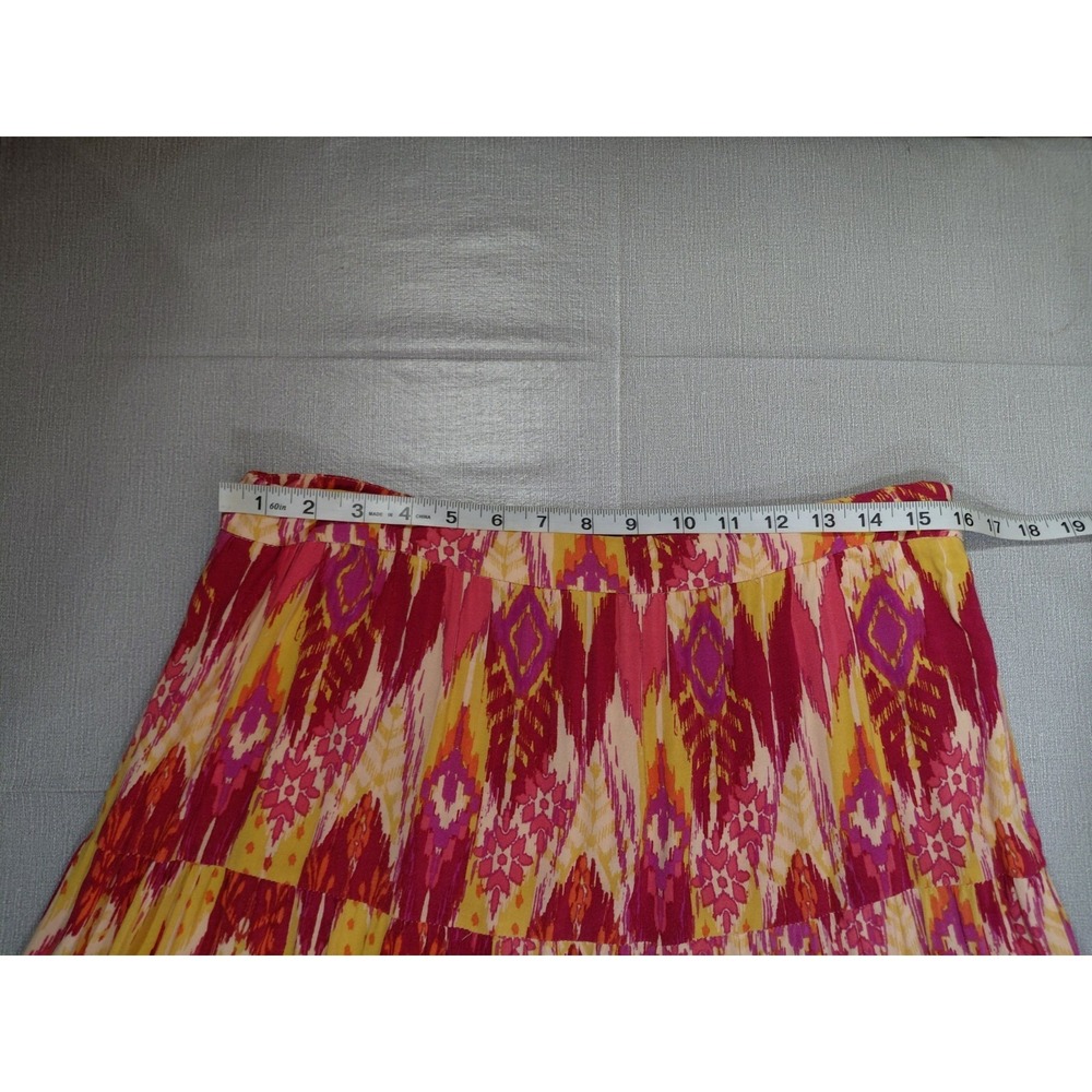 Forever 21 Ikat Tiered Maxi Skirt Med Pink Yellow Long Full Gathered - Picture 6 of 9